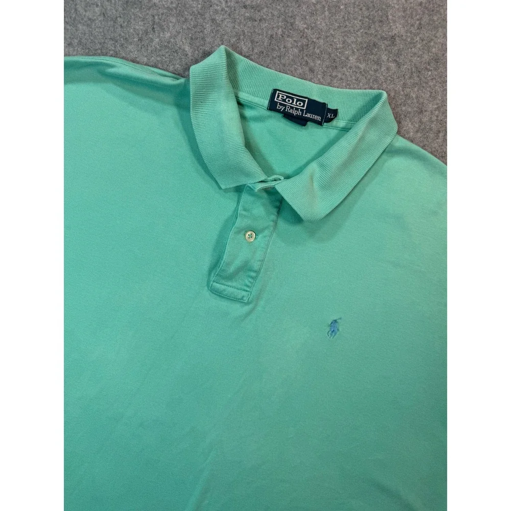 Polo Ralph Lauren Mens XL Mint Green Short Sleeve Pique Polo Shirt Blue Pony